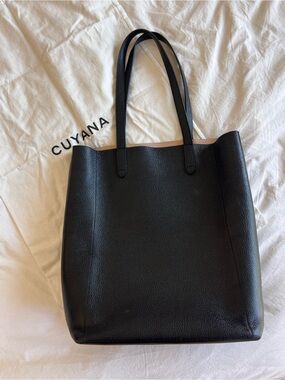 CUYANA Black Structured Leather Tote Bag